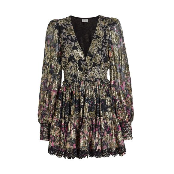 Hemant & Nandita Metallic Tiered Mini Dress Size S - NWT